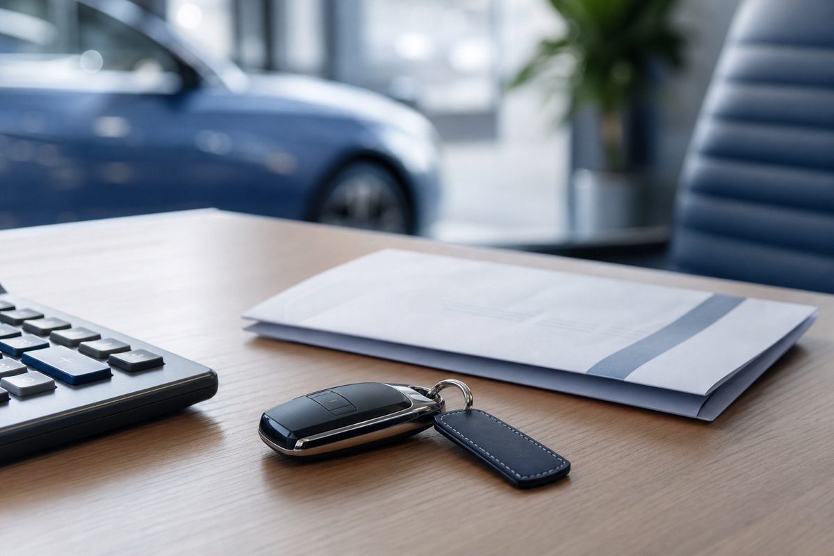 Car keys and loan paperwork on a lender's desk