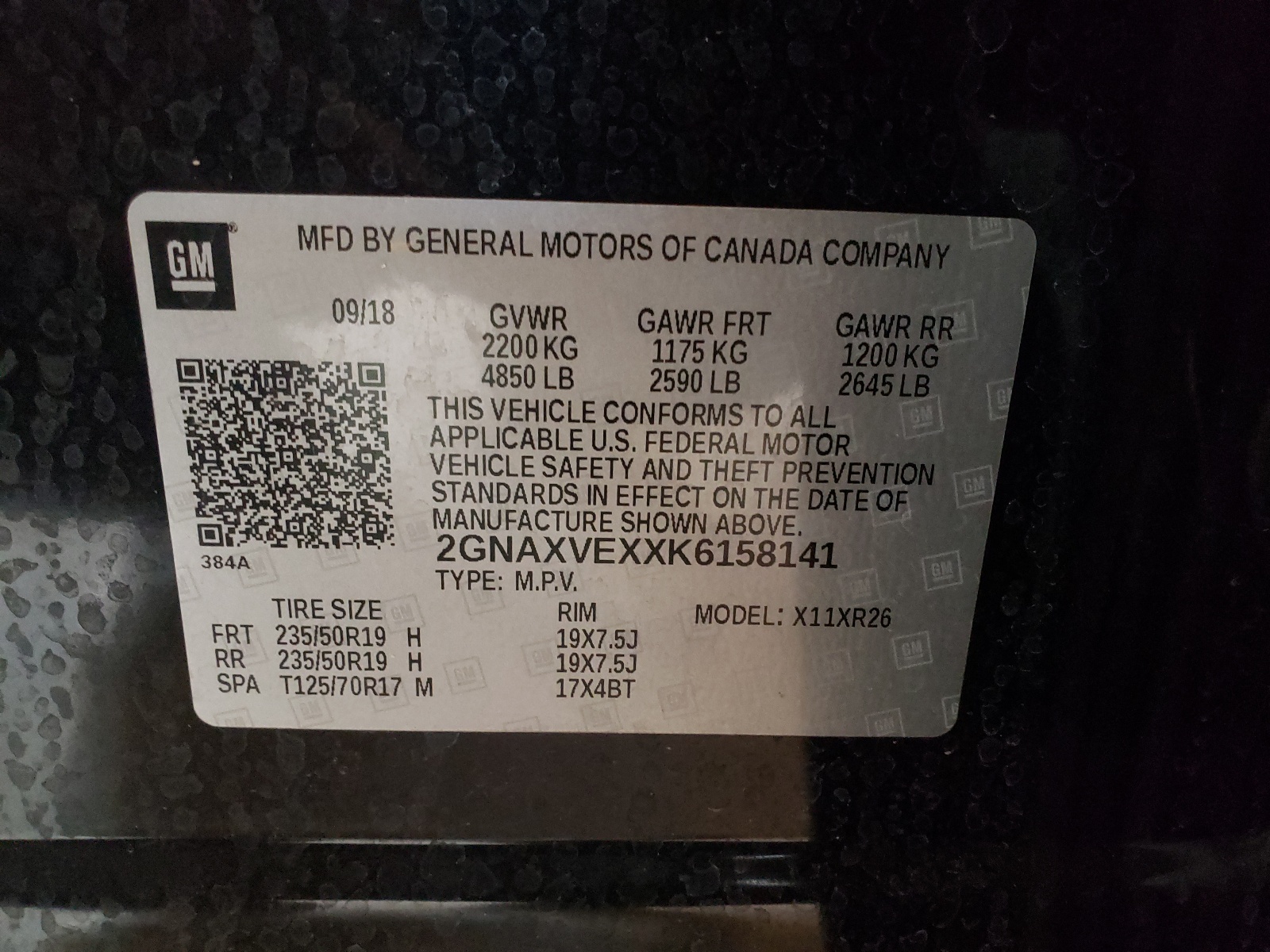 2019 CHEVROLET Equinox VIN 2GNAXVEXXK6158141 photo 10