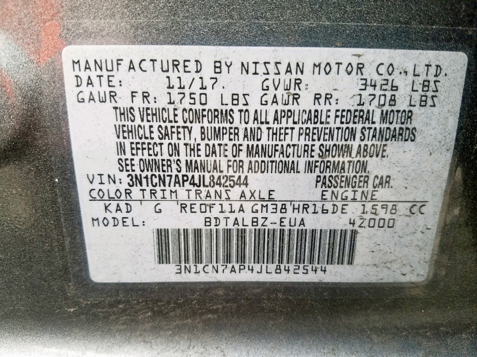 2018 NISSAN Versa VIN 3N1CN7AP4JL842544 photo 10