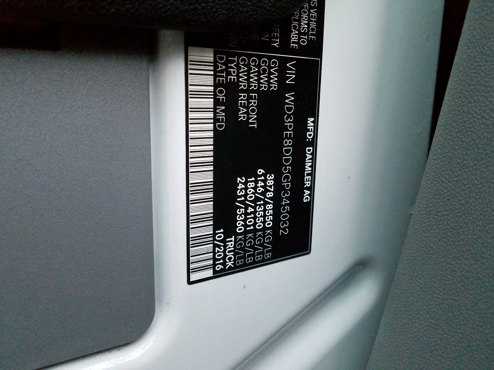 2016 Mercedes-Benz Sprinter VIN WD3PE8DD5GP345032 photo 10