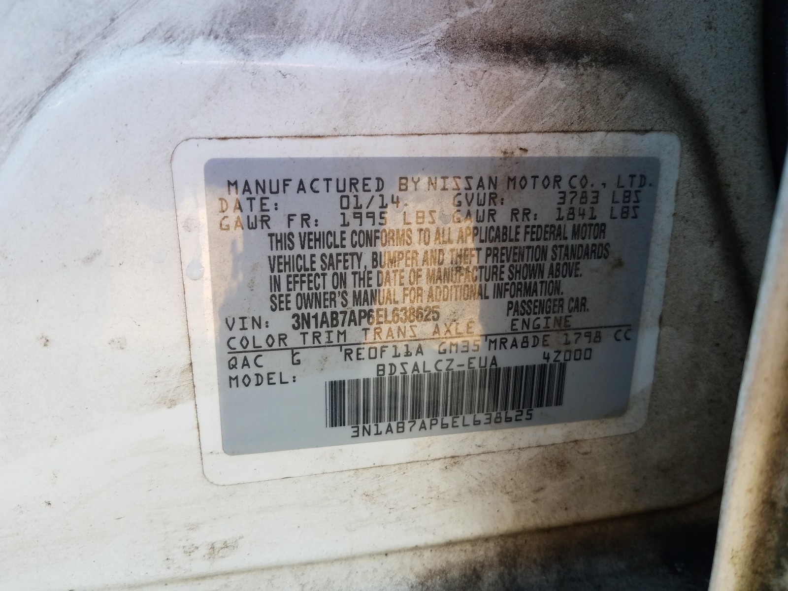 2014 NISSAN Sentra VIN 3N1AB7AP6EL638625 photo 10