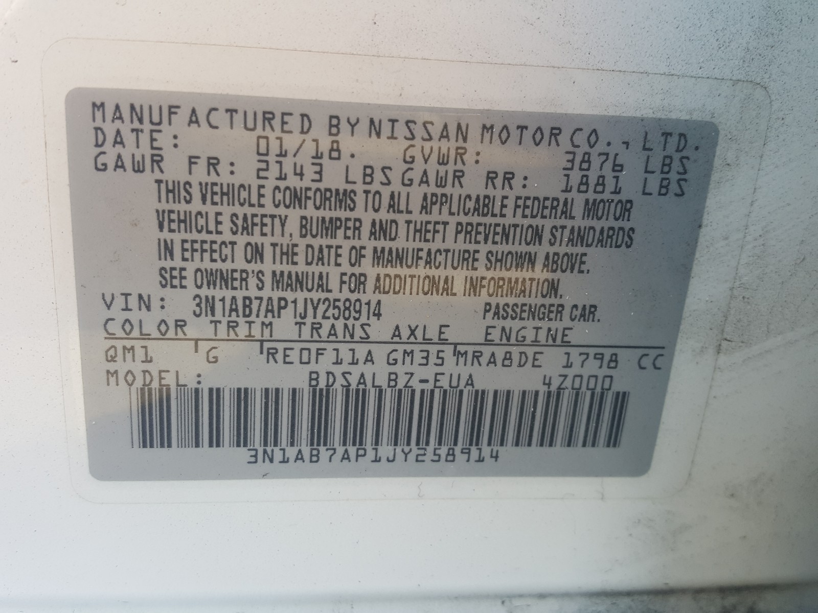 2018 NISSAN Sentra VIN 3N1AB7AP1JY258914 photo 10