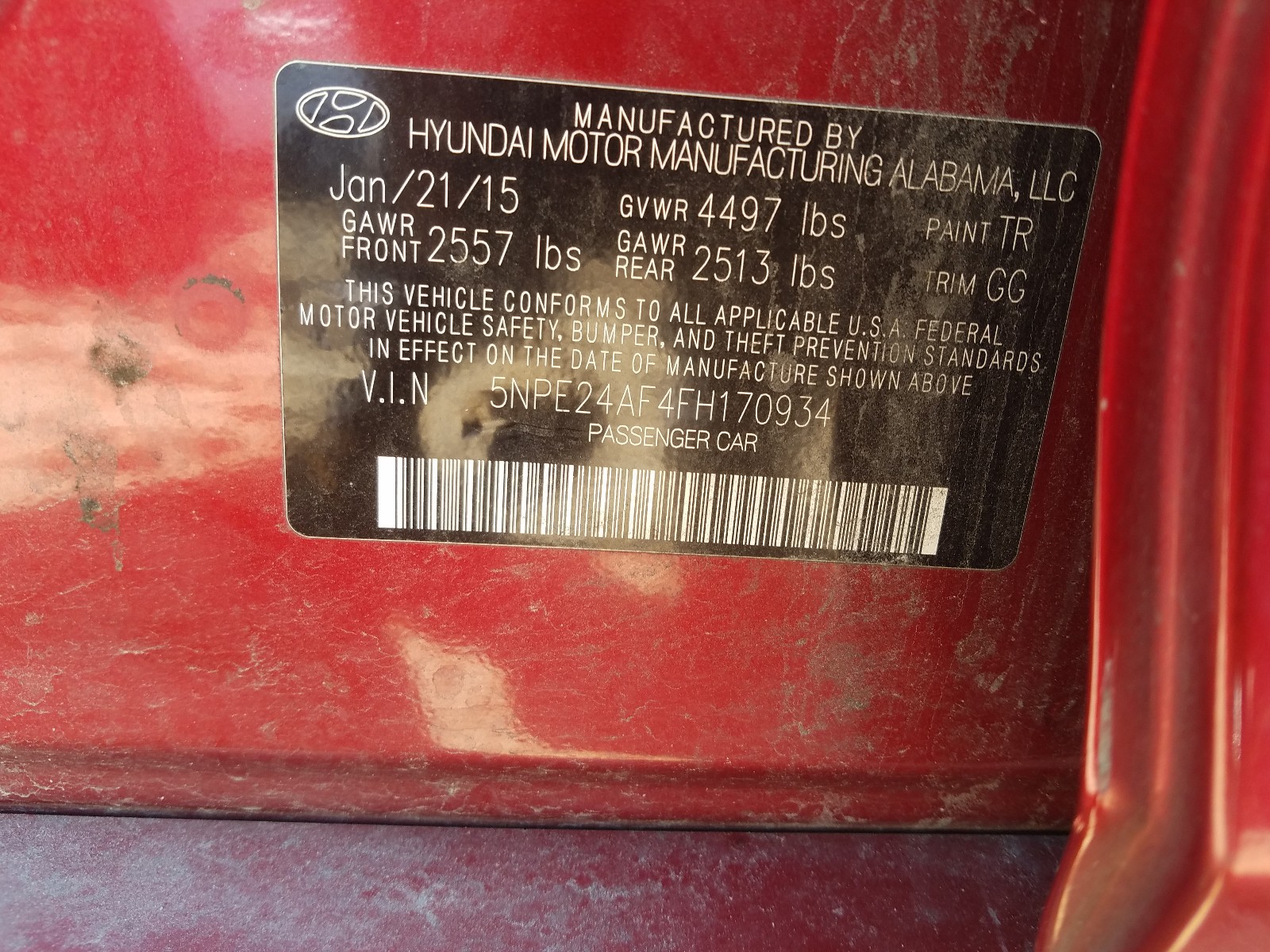2015 HYUNDAI Sonata VIN 5NPE24AF4FH170934 photo 10