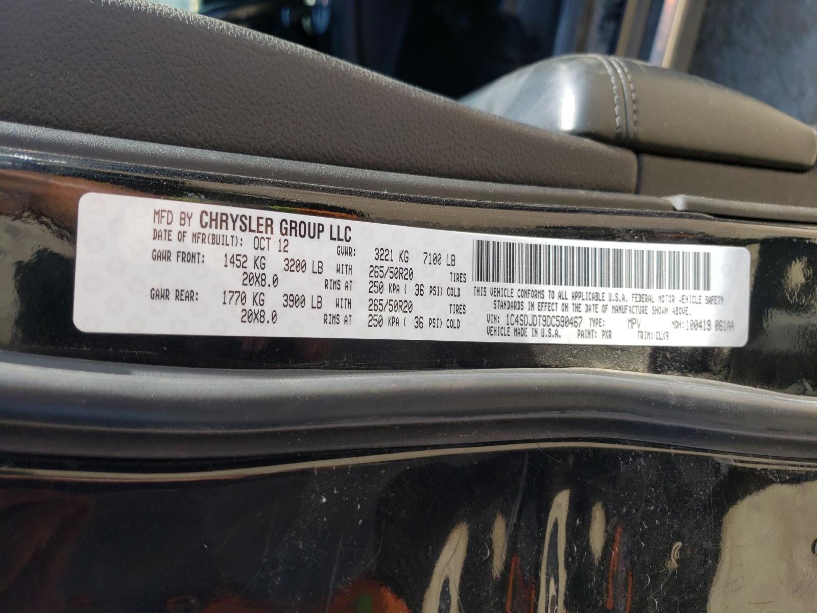 2013 Dodge Durango VIN 1C4SDJDT9DC590467 photo 10
