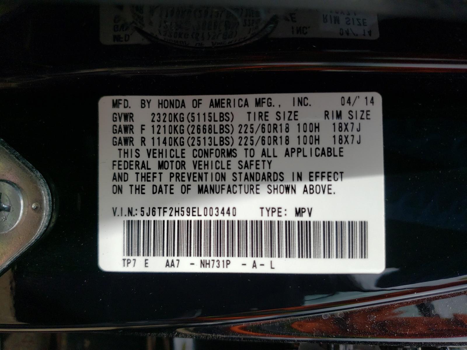 2014 Honda Crosstour VIN 5J6TF2H59EL003440 photo 10