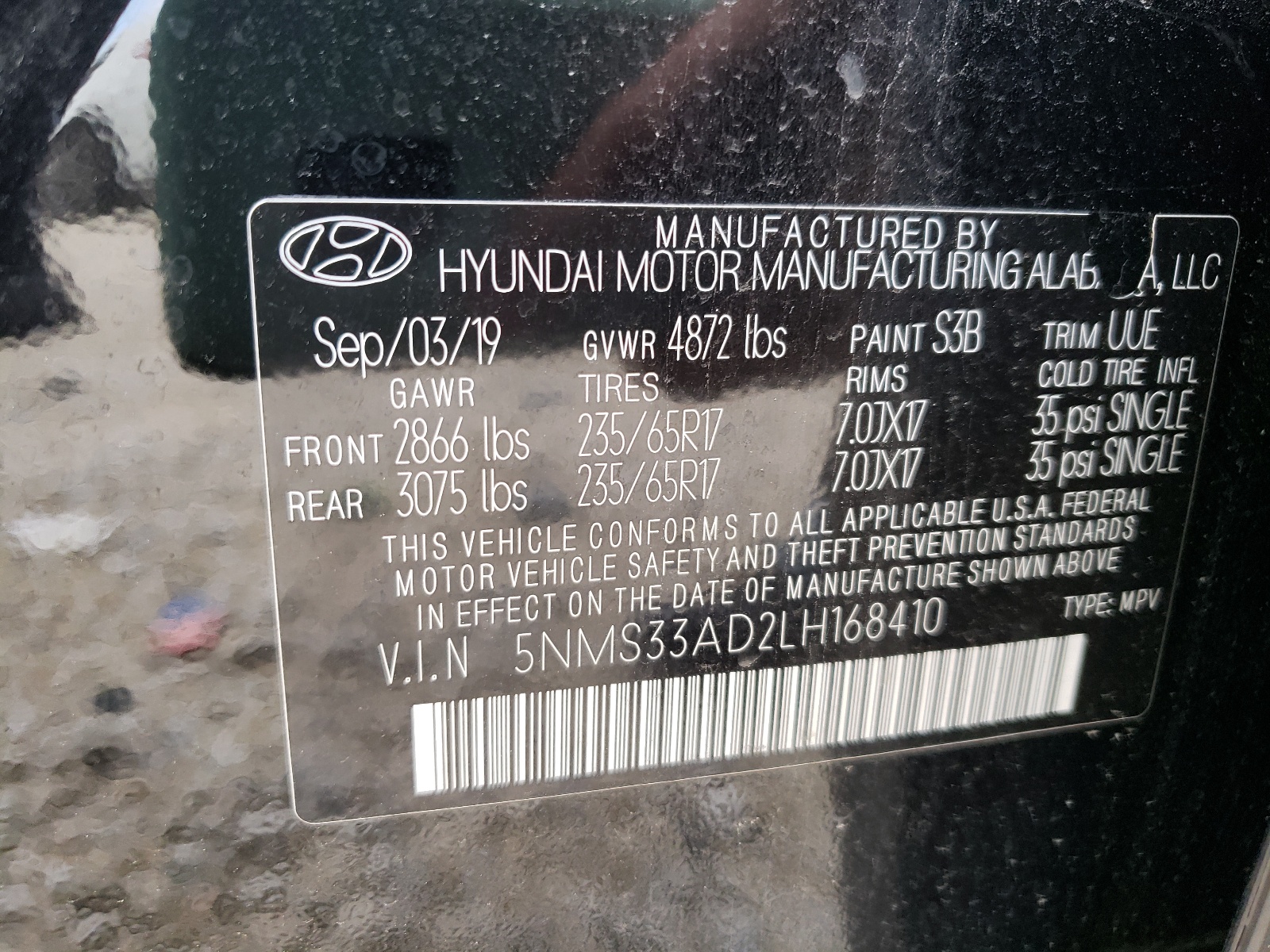 2020 Hyundai Santa fe VIN 5NMS33AD2LH168410 photo 10