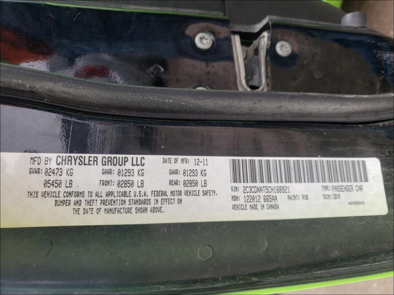 2012 Dodge Charger VIN 2C3CDXAT5CH168921 photo 10