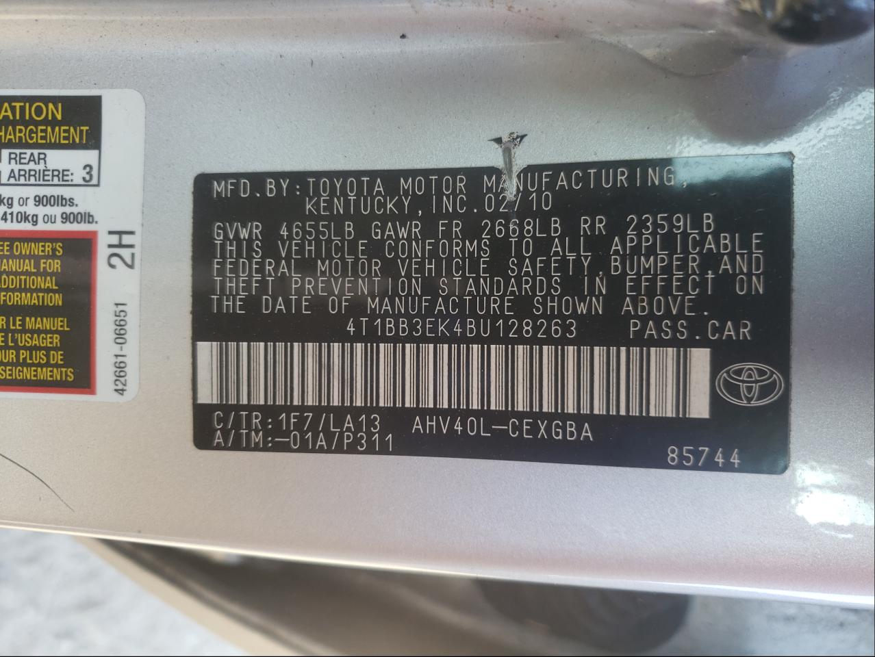 2011 Toyota Camry hybrid VIN 4T1BB3EK4BU128263 photo 10