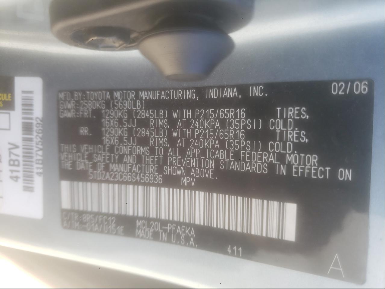 2006 Toyota All models VIN 5TDZA23C66S456936 photo 1