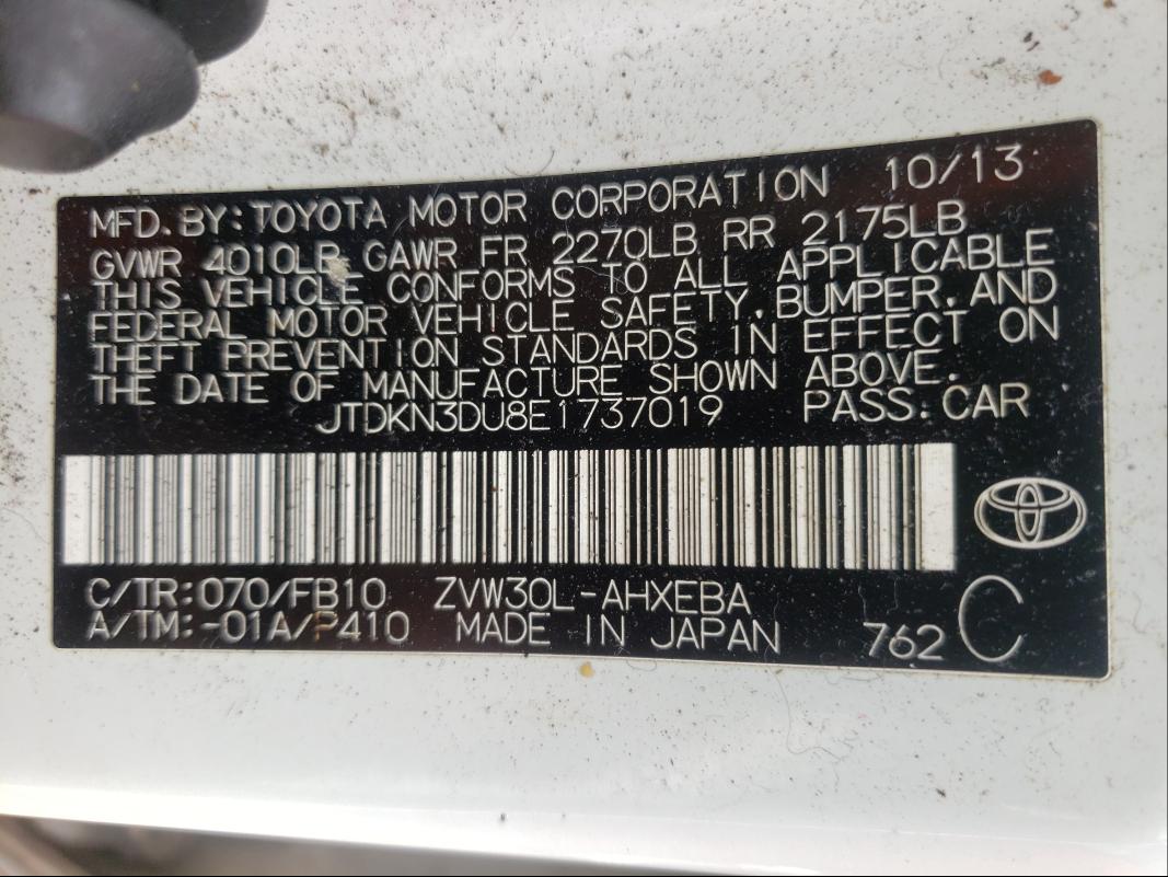 2014 TOYOTA Prius VIN JTDKN3DU8E1737019 photo 10