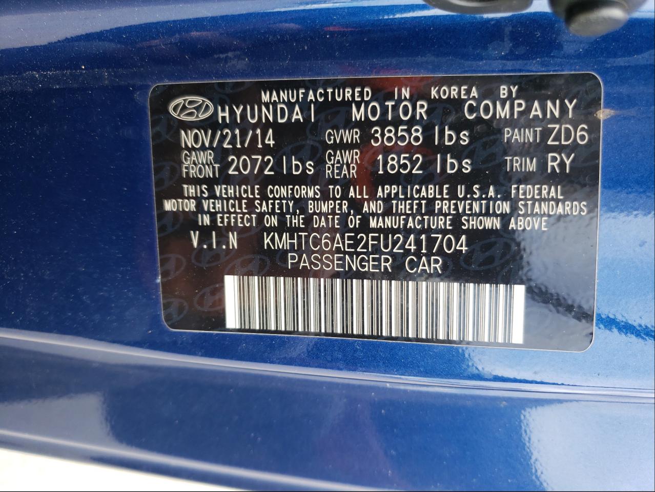 2015 Hyundai Veloster VIN KMHTC6AE2FU241704 photo 10
