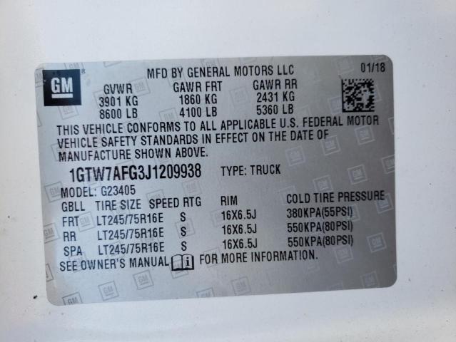 2018 GMC Savana VIN 1GTW7AFG3J1209938 photo 10
