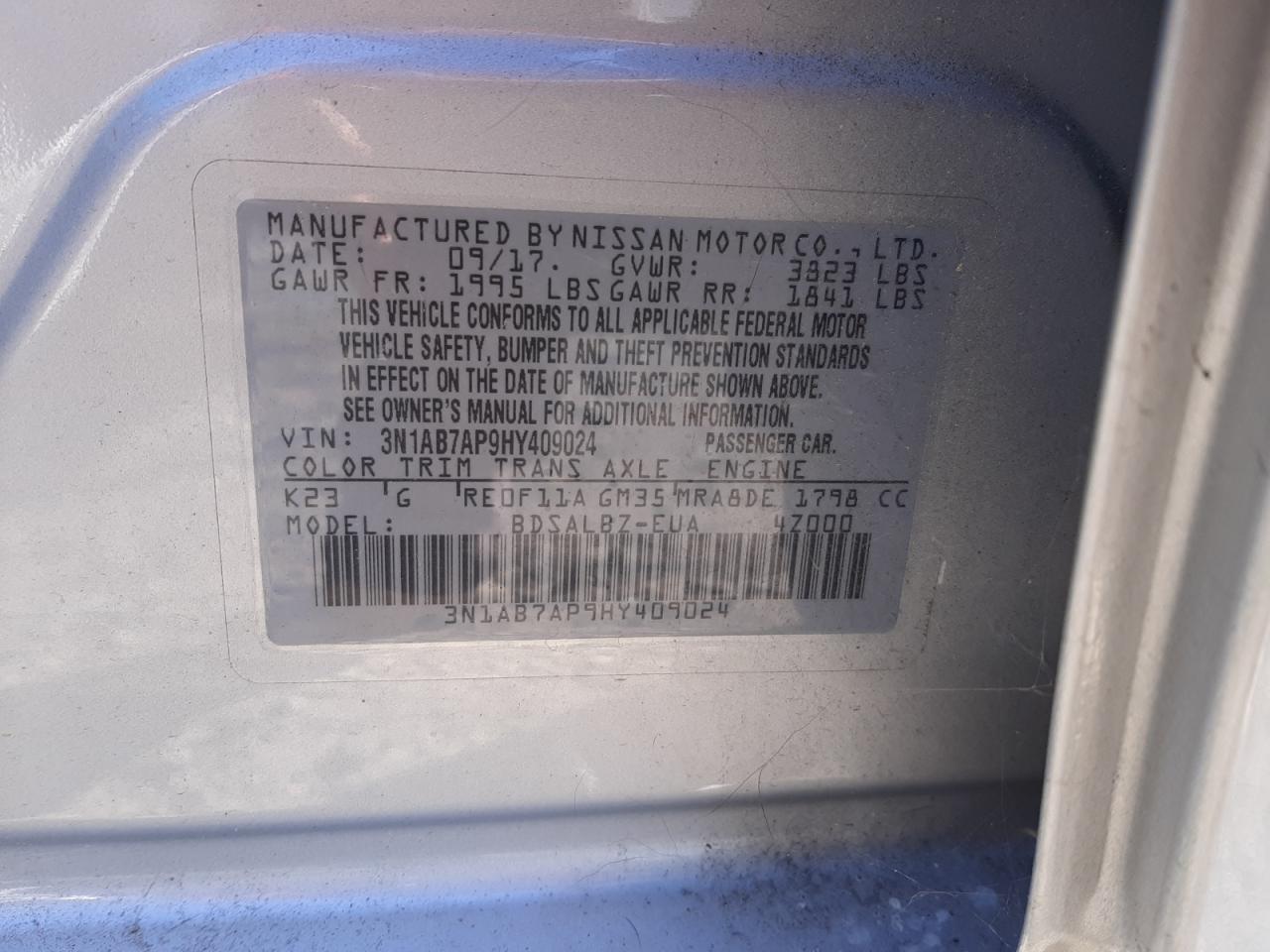 2017 NISSAN Sentra VIN 3N1AB7AP9HY409024 photo 10