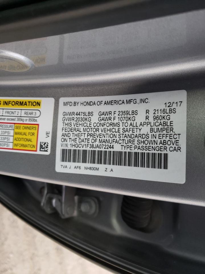 2018 HONDA Accord VIN 1HGCV1F38JA072244 photo 10