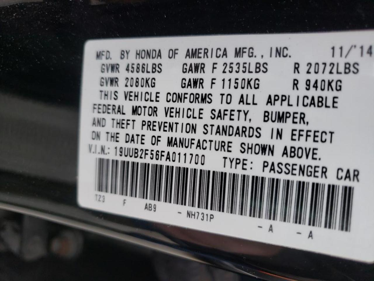 2015 Acura Tlx VIN 19UUB2F56FA011700 photo 10