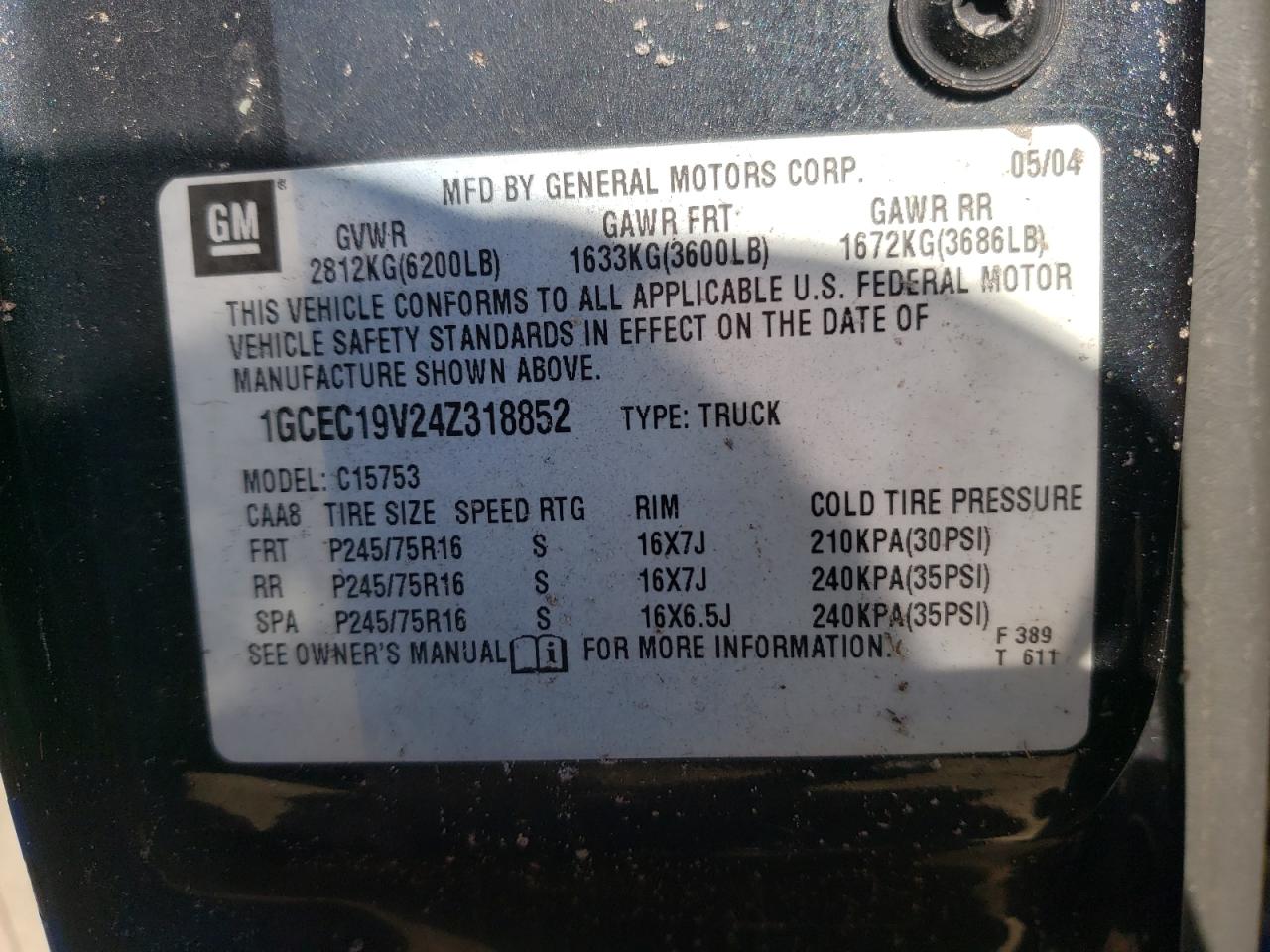 2004 Chevrolet Silverado 1500 VIN 1GCEC19V24Z318852 photo 10