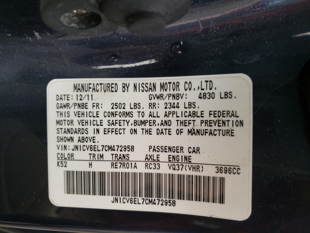 2012 Infiniti G37 VIN JN1CV6EL7CM472958 photo 10