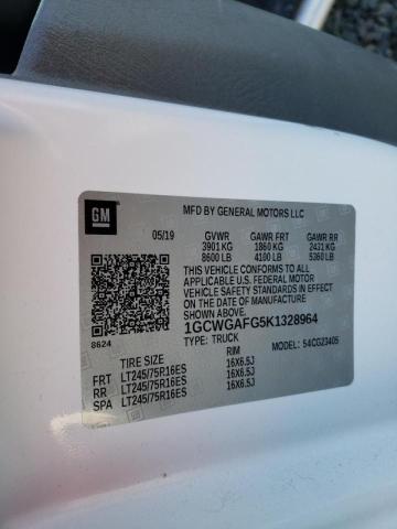 2019 CHEVROLET Express 2500 VIN 1GCWGAFG5K1328964 photo 10