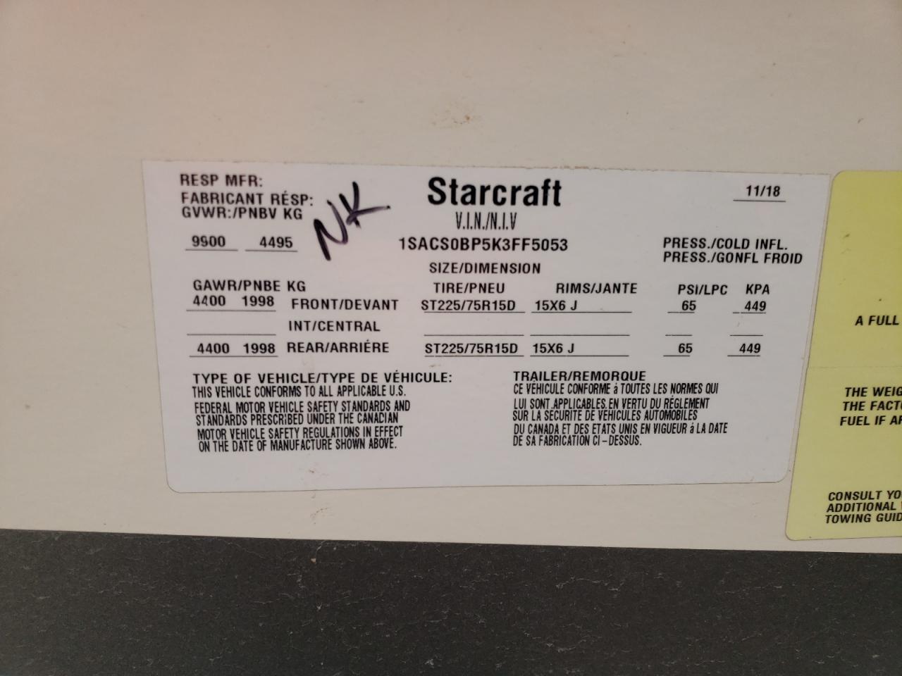 2019 STARCRAFT All other VIN 1SACS0BP5K3FF5053 photo 10