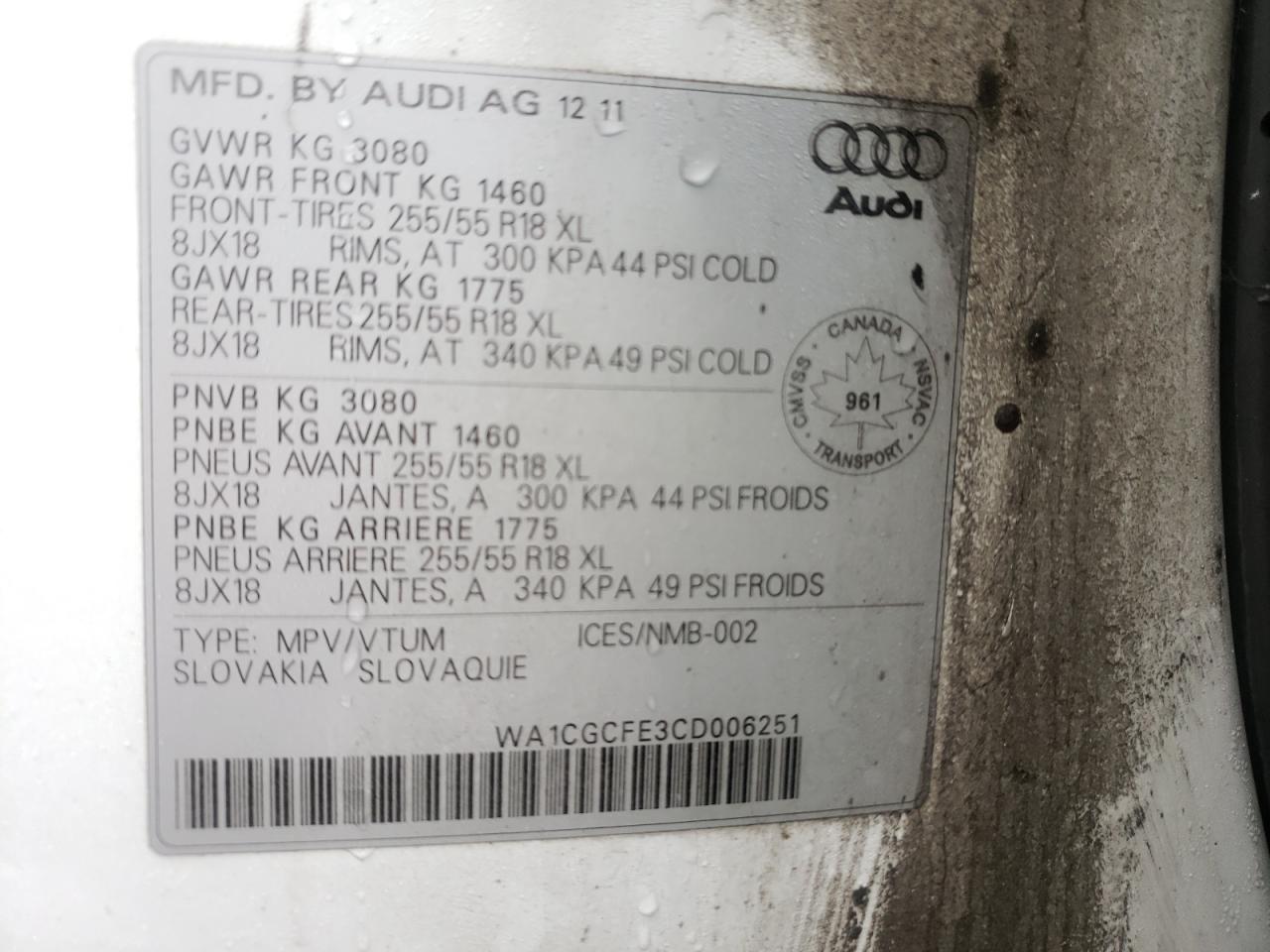2012 AUDI Q7 VIN WA1CGCFE3CD006251 photo 10