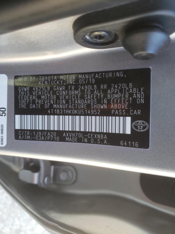 2019 TOYOTA Camry VIN 4T1B31HK0KU514952 photo 10