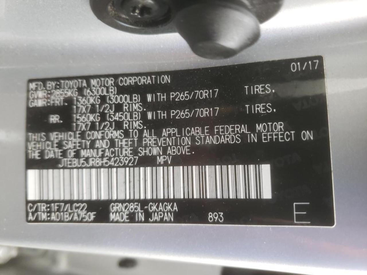 2017 TOYOTA 4runner VIN JTEBU5JR8H5423927 photo 10