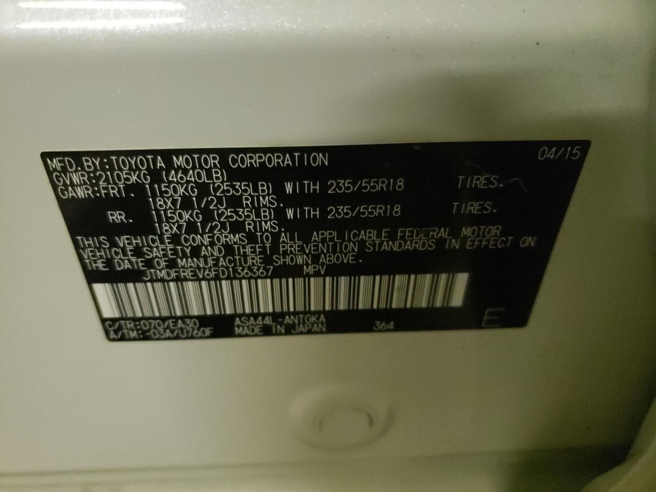 2015 Toyota Rav4 VIN JTMDFREV6FD136367 photo 10