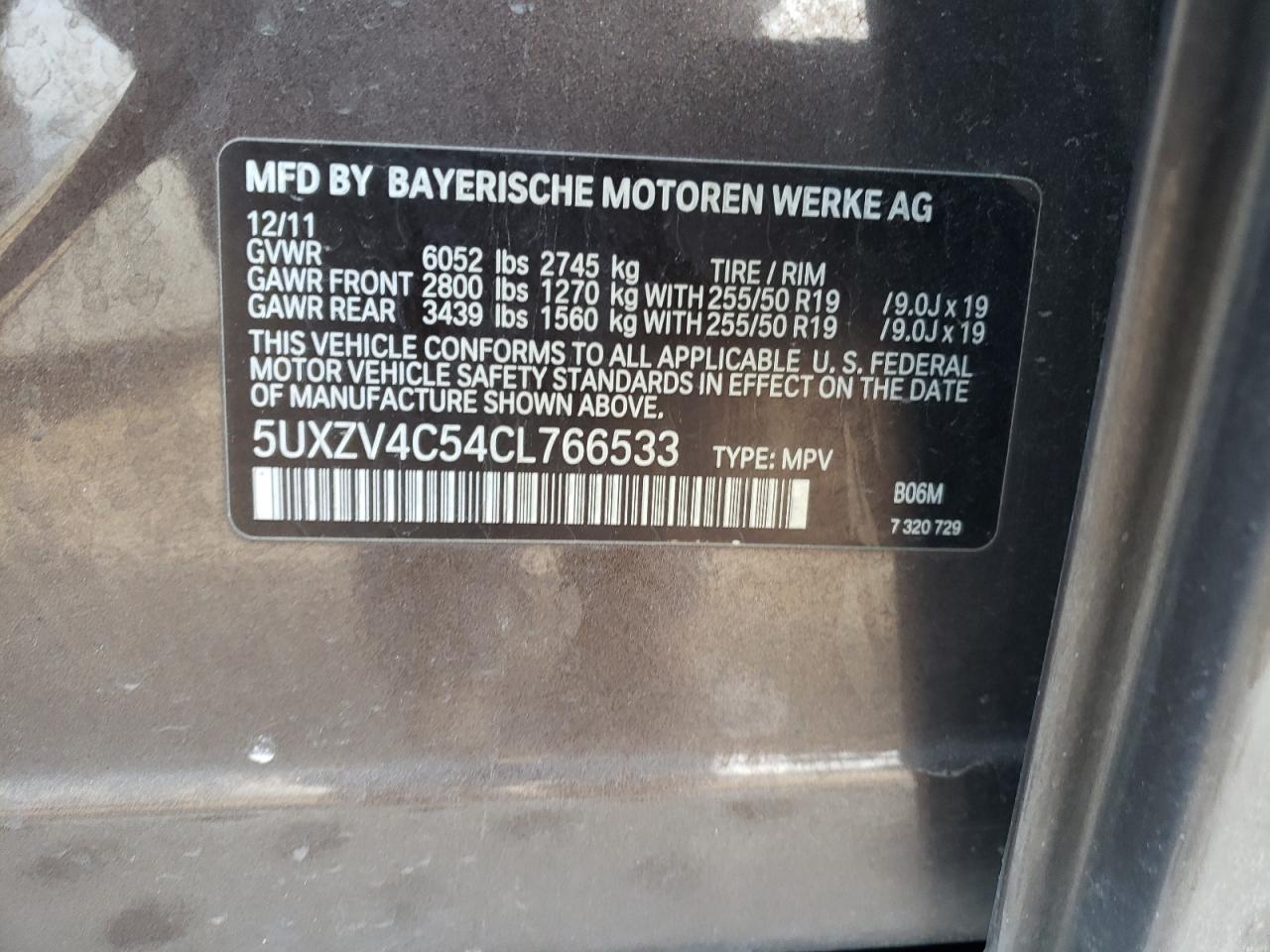 2012 BMW X5 VIN 5UXZV4C54CL766533 photo 10