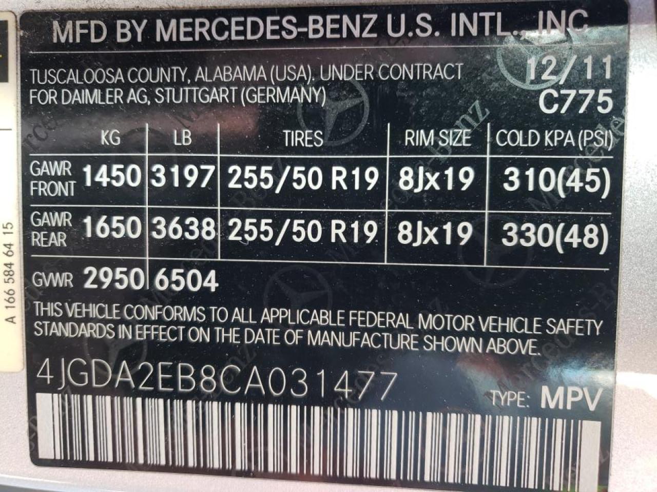 2012 Mercedes-Benz M-class VIN 4JGDA2EB8CA031477 photo 10