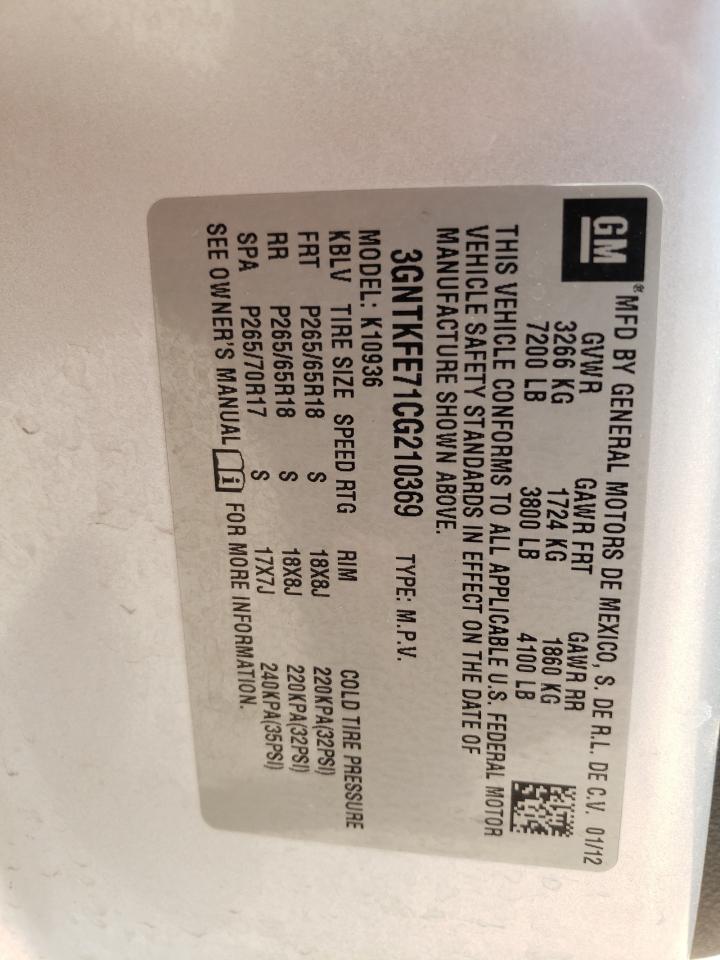 2012 CHEVROLET Avalanche VIN 3GNTKFE71CG210369 photo 10