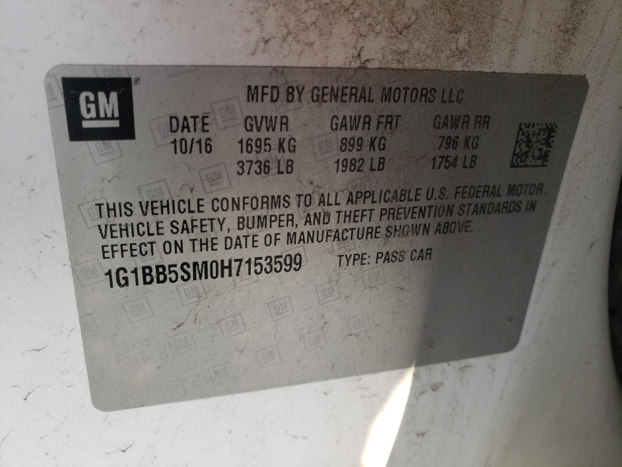 2017 CHEVROLET Cruze VIN 1G1BB5SM0H7153599 photo 10