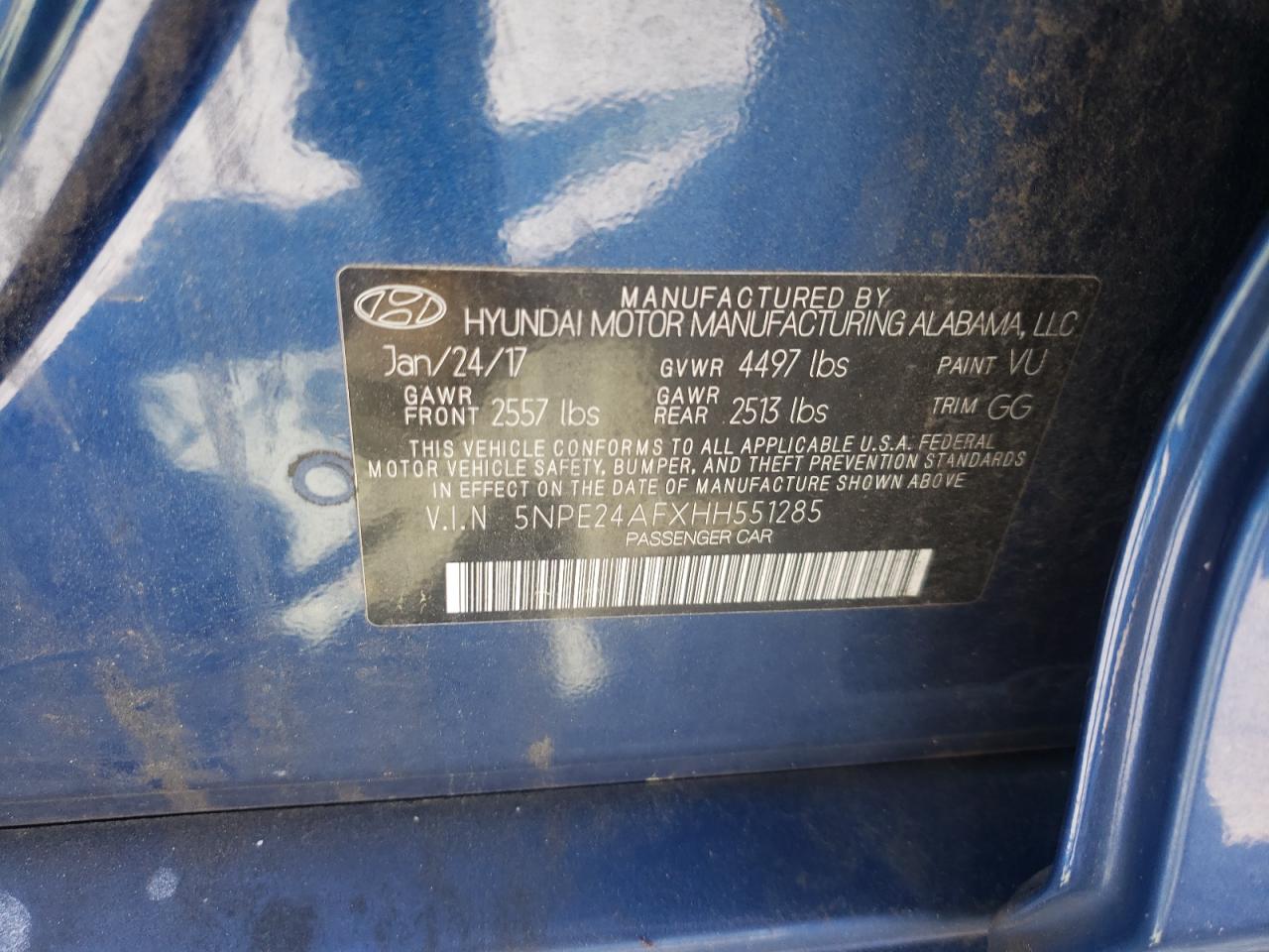 2017 HYUNDAI Sonata VIN 5NPE24AFXHH551285 photo 10