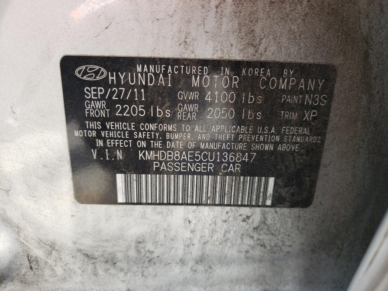 2012 Hyundai Elantra VIN KMHDB8AE5CU136847 photo 10
