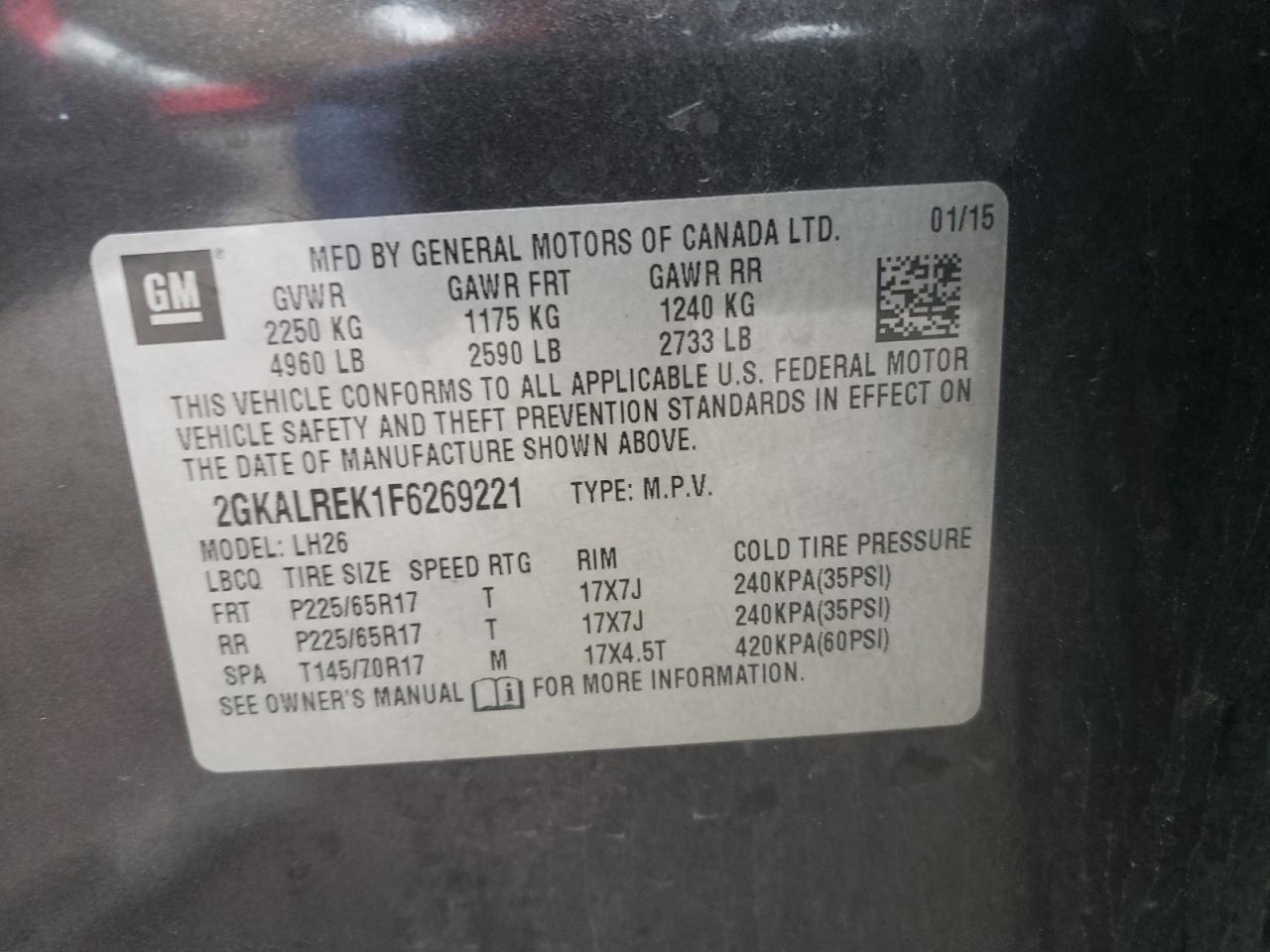 2015 GMC Terrain VIN 2GKALREK1F6269221 photo 10