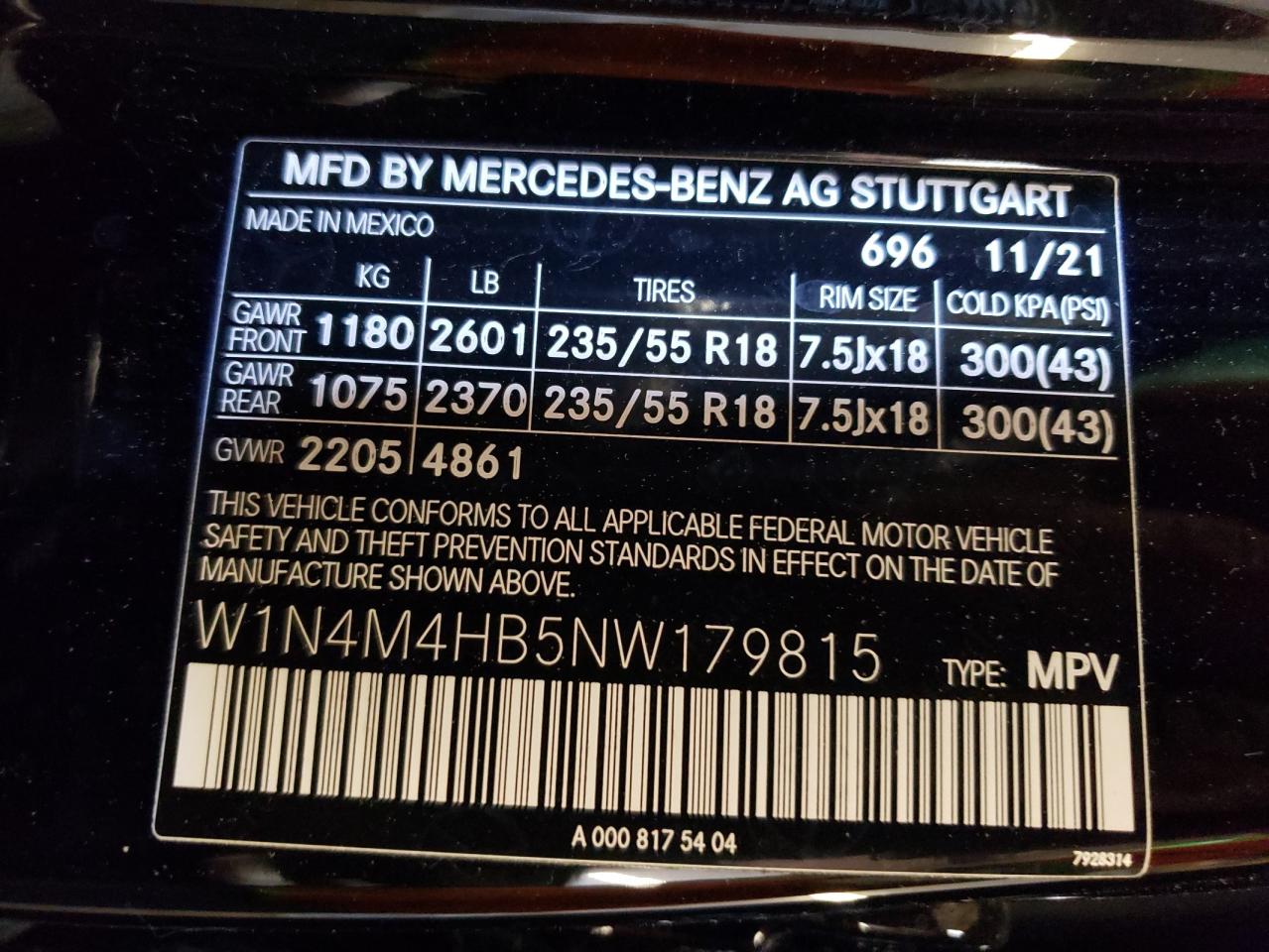 2022 Mercedes-Benz Glb-class VIN W1N4M4HB5NW179815 photo 10