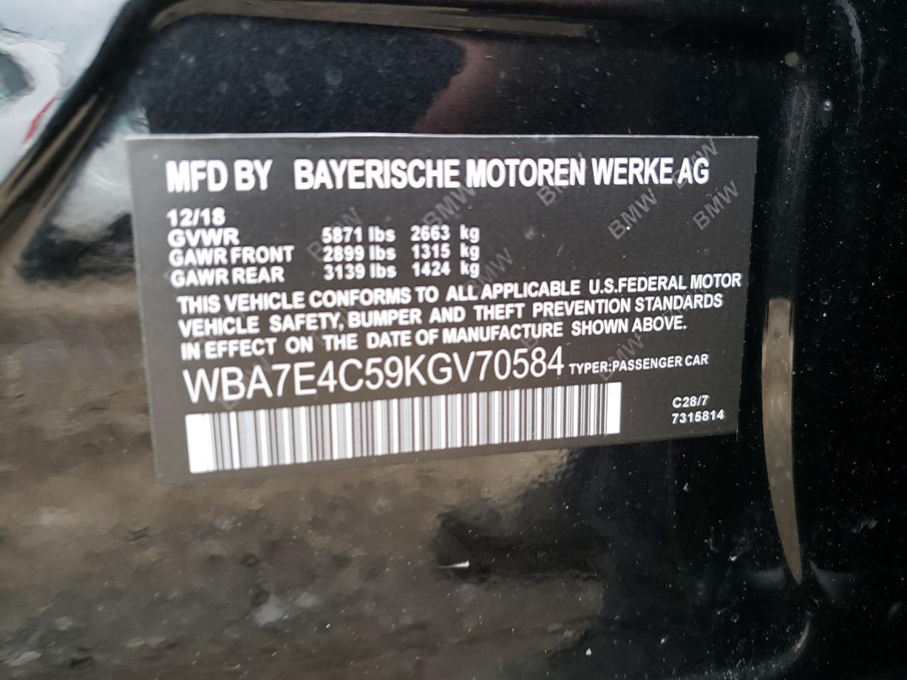 2019 BMW 7 series VIN WBA7E4C59KGV70584 photo 10