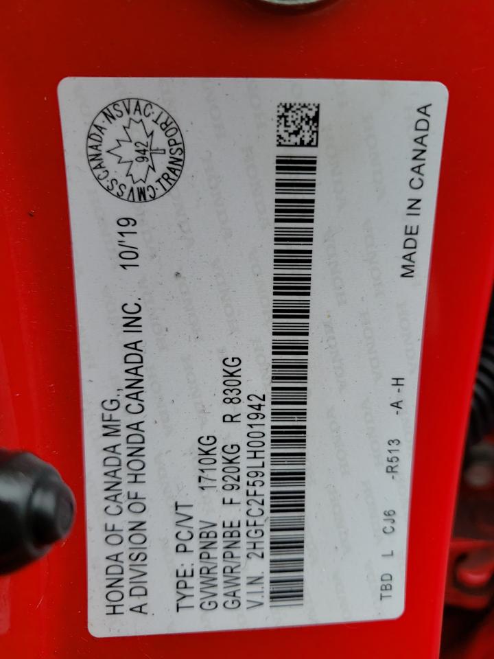 2020 HONDA Civic VIN 2HGFC2F59LH001942 photo 10