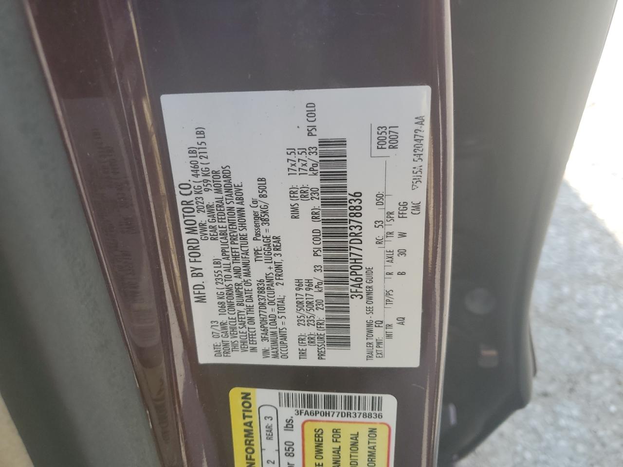 2013 FORD Fusion se VIN 3FA6P0H77DR378836 photo 10