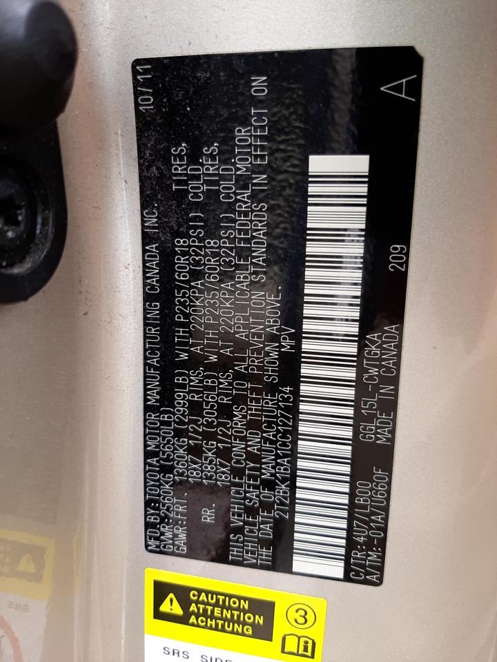 2012 LEXUS Rx350 VIN 2T2BK1BA1CC127134 photo 10