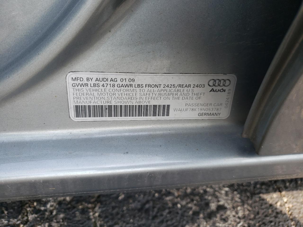 2009 Audi A4 VIN WAUJF78K19N053787 photo 10