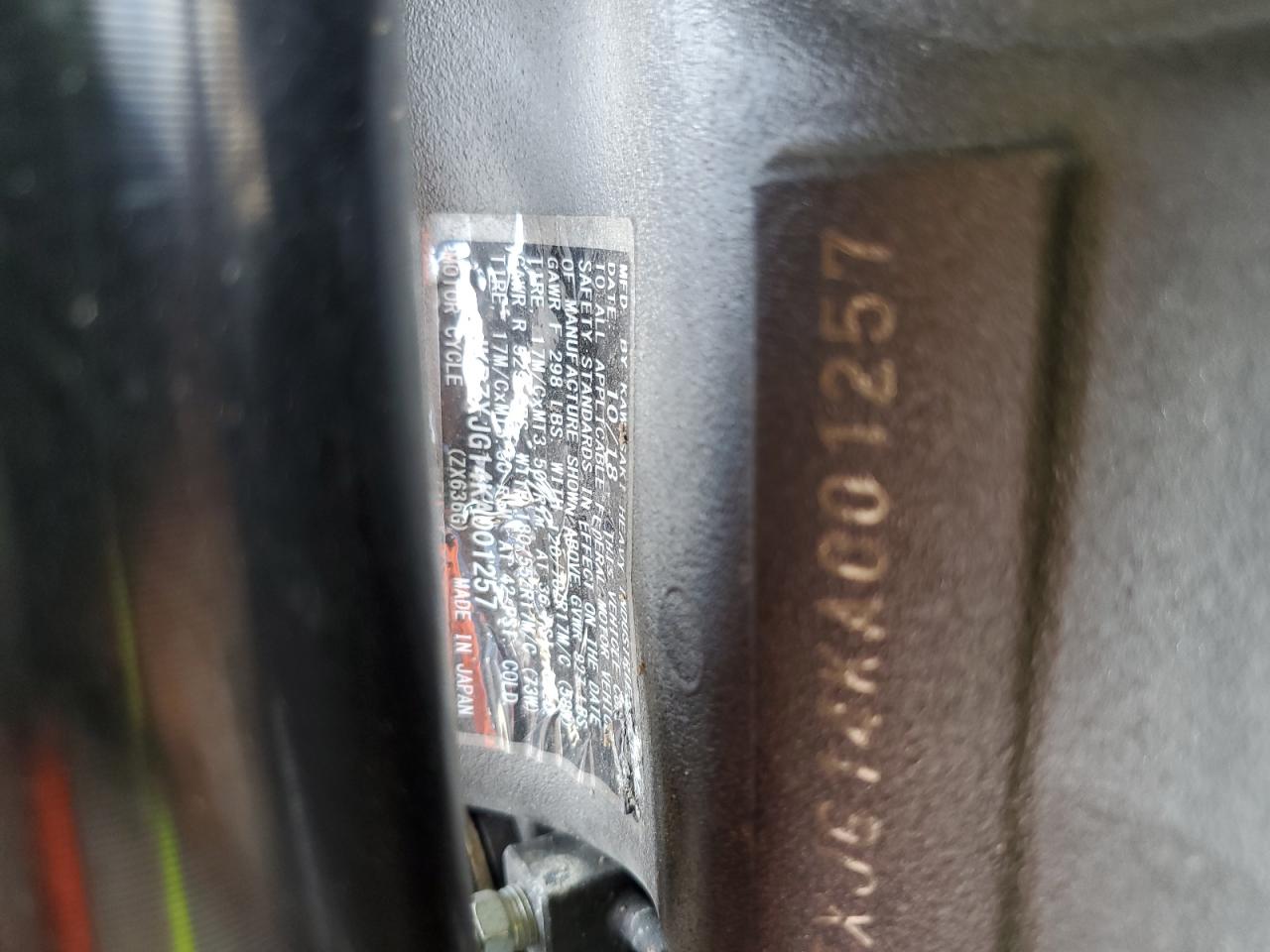 2019 KAWASAKI Zx636 VIN JKBZXJG14KA001257 photo 10