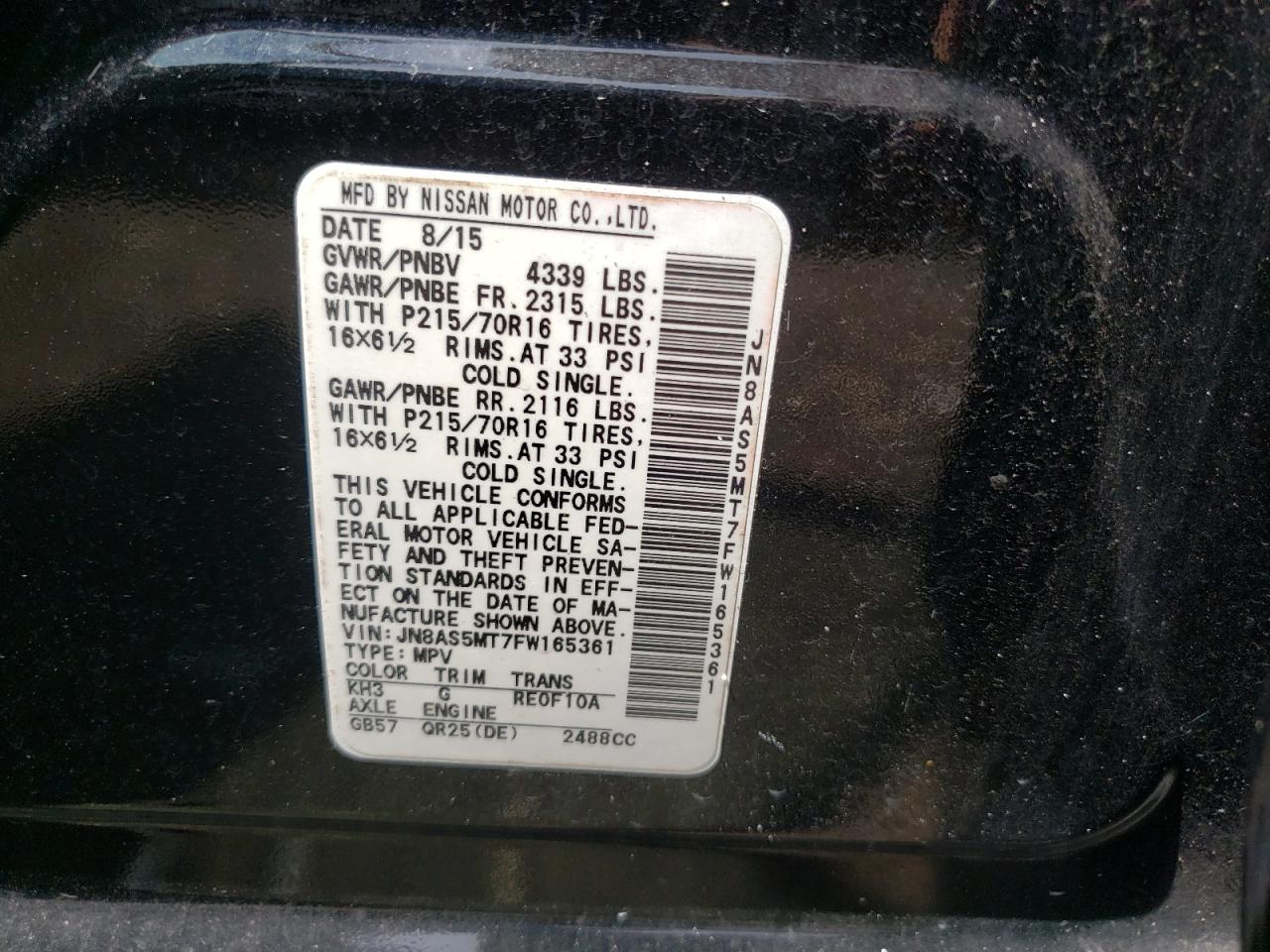 2015 NISSAN Rogue VIN JN8AS5MT7FW165361 photo 10