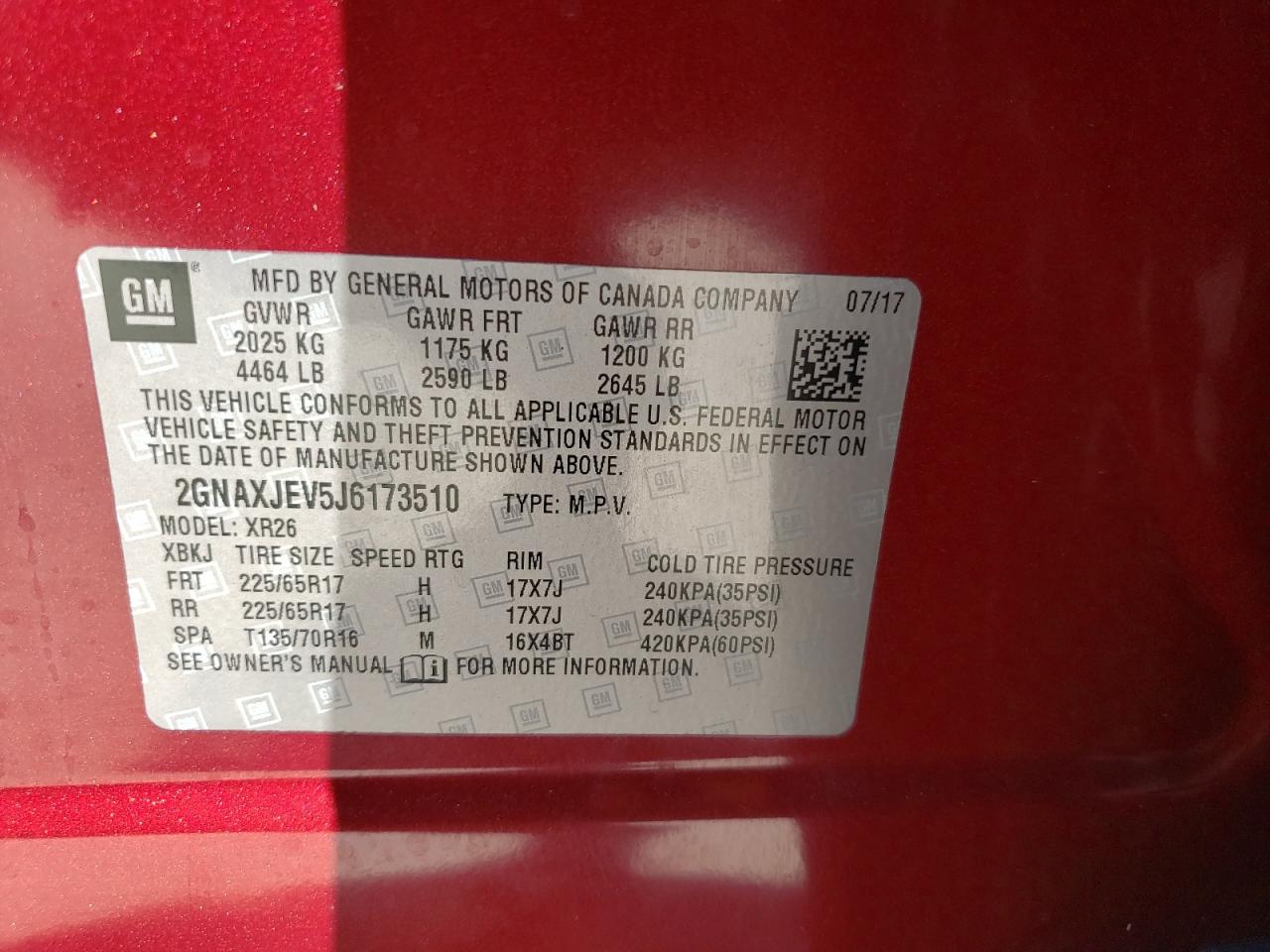 2018 Chev Equinox VIN 2GNAXJEV5J6173510 photo 10