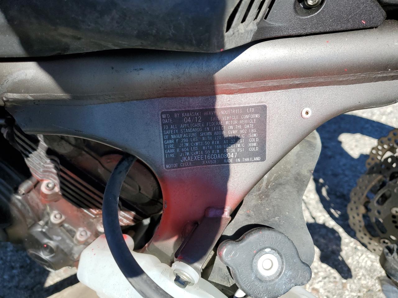 2012 KAWASAKI Ex650 VIN JKAEXEE16CDA08047 photo 10