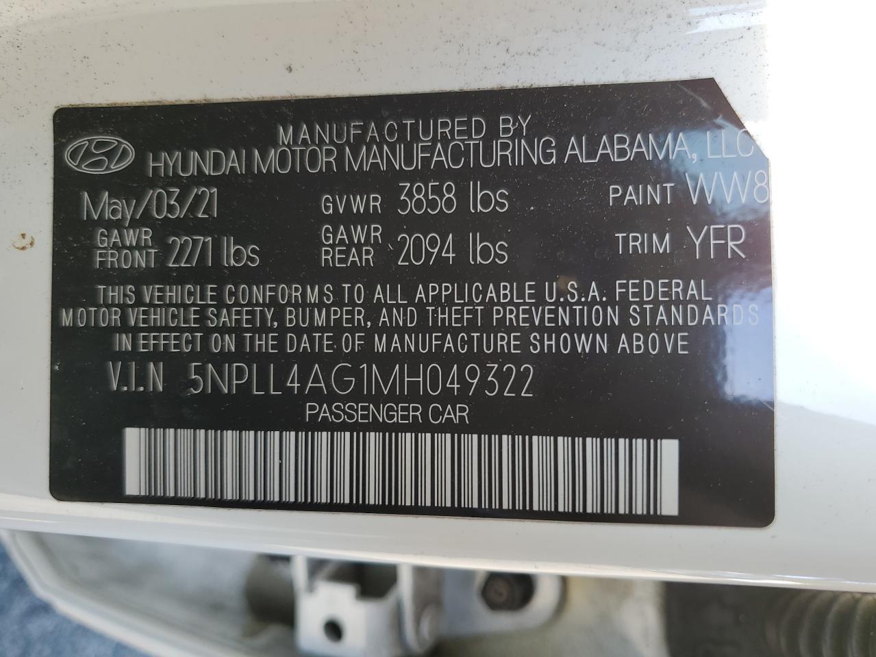 2021 Hyundai Elantra VIN 5NPLL4AG1MH049322 photo 10