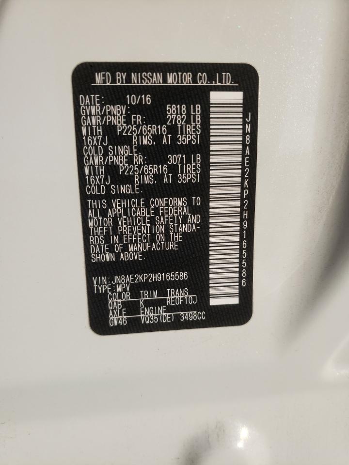 2017 Nissan Quest VIN JN8AE2KP2H9165586 photo 10