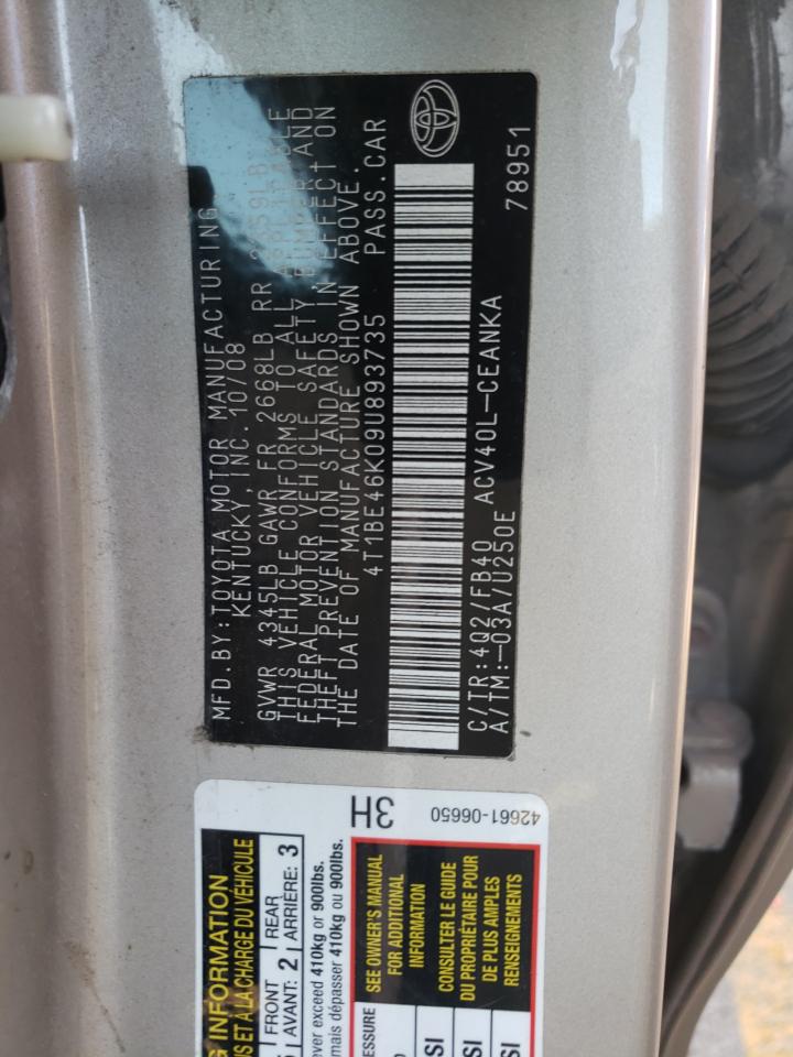 2009 Toyota Camry VIN 4T1BE46K09U893735 photo 10