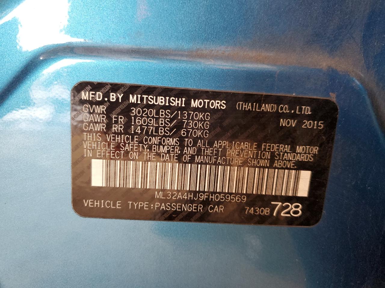 2015 Mitsubishi Mirage VIN ML32A4HJ9FH059569 photo 10