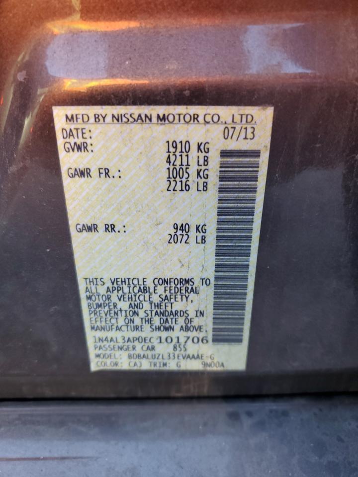 2014 Nissan Altima VIN 1N4AL3AP0EC101706 photo 10