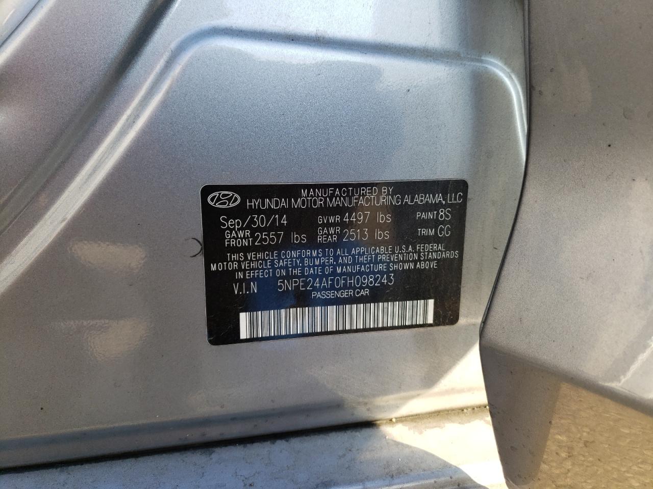 2015 HYUNDAI Sonata VIN 5NPE24AF0FH098243 photo 10